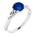 Created Sapphire Ring in Platinum Chatham Created  Sapphire & .02 Carat Diamond Ring