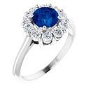 Created Sapphire Ring in Platinum Chatham Created  Sapphire & 1/2 Carat Diamond Ring