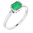 Natural Created Emerald Ring in Platinum Chatham Created Emerald & .02 Carat Diamond Ring