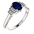 Fabulous Platinum Chatham Lab-Grown Oval Blue Sapphire & .05 Carat Diamond Ring