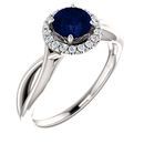 Platinum Chatham Lab-Grown Round Blue Sapphire & 1/10 Carat Diamond Ring