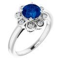 Chatham Created Sapphire Ring in Platinum Chatham Lab-Created Genuine Sapphire & 1/8 Carat Diamond Ring