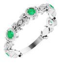 Emerald Ring in Platinum Emerald & .03 Carat Diamond Leaf Ring