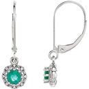 Platinum Emerald & .08 Carat Diamond Earrings