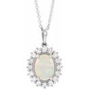 Real Opal Necklace in Platinum Ethiopian Opal & 1/2 Carat Diamond Halo-Style 16-18