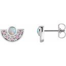 Genuine Opal Earrings in Platinum Ethiopian Opal & Pink Sapphire Fan Earrings