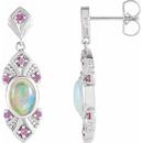 Genuine Opal Earrings in Platinum Ethiopian Opal & Pink Sapphire Vintage-Inspired Earrings