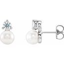 Genuine Pearl Earrings in Platinum Freshwater Cultured Pearl & 1/2 Carat Diamond Earrings