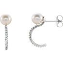 Genuine Platinum Freshwater Pearl & 0.17 Carat Diamond J-Hoop Earrings