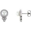 Platinum Freshwater Pearl & 0.20 Carat Diamond Earrings