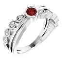 Red Garnet Ring in Platinum Garnet & .05 Carat Diamond Ring