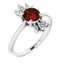 Red Garnet Ring in Platinum Garnet & 1/4 Carat Diamond Ring