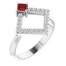 Red Garnet Ring in Platinum Garnet & 1/5 Carat Diamond Geometric Ring