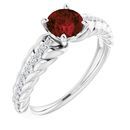 Red Garnet Ring in Platinum Garnet & 1/8 Carat Diamond Ring