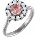 Pink Morganite Ring in Platinum Morganite & Ethiopian Opal Halo-Style Ring
