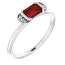 Red Garnet Ring in Platinum Mozambique Garnet & .02 Carat Diamond Stackable Ring
