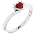 Red Garnet Ring in Platinum Mozambique Garnet & .03 Carat Diamond Heart Ring