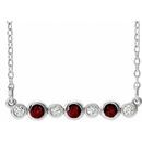 Red Garnet Necklace in Platinum Mozambique Garnet & .08 Carat Diamond Bezel-Set Bar 16-18