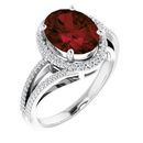 Red Garnet Ring in Platinum Mozambique Garnet & 1/4 Carat Diamond Ring