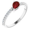 Red Garnet Ring in Platinum Mozambique Garnet & 1/6 Carat Diamond Ring