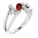 Red Garnet Ring in Platinum Mozambique Garnet & 1/8 Carat Diamond Bypass Ring