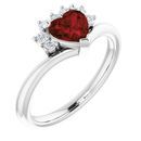 Red Garnet Ring in Platinum Mozambique Garnet & 1/8 Carat Diamond Heart Ring
