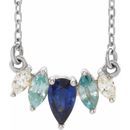 Genuine Sapphire Necklace in Platinum Multi-Gemstone & .07 Carat Diamond Curved Bar 16