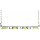 Genuine Peridot Necklace in Platinum Peridot & 1/5 Carat Diamond Bar 16-18