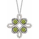 Genuine Peridot Necklace in Platinum Peridot & .17 Carat Diamond Clover 18
