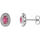 Pink Tourmaline Earrings in Platinum Pink Tourmaline & 1/8 Carat Diamond Halo-Style Earrings