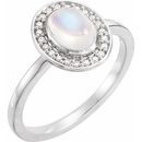 Moonstone Ring in Platinum Rainbow Moonstone & 1/10 Carat Diamond Halo-Style Ring