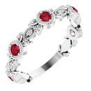 Genuine Ruby Ring in Platinum Ruby & .03 Carat Diamond Leaf Ring