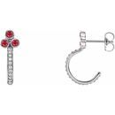 Genuine Ruby Earrings in Platinum Ruby & 1/4 Carat Diamond J-Hoop Earrings