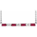 Genuine Ruby Necklace in Platinum Ruby & 1/5 Carat Diamond Bar 16-18