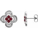 Genuine Ruby Earrings in Platinum Ruby & 1/5 Carat Diamond Clover Earrings