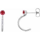 Genuine Ruby Earrings in Platinum Ruby & 1/6 Carat Diamond Hoop Earrings