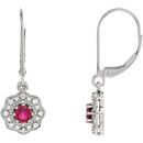 Genuine Ruby Earrings in Platinum Ruby & 0.12 Carat Diamond Halo-Style Earrings