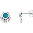 Genuine Turquoise Earrings in Platinum Turquoise & 1/8 Carat Diamond Earrings