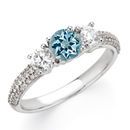 Pretty 1ct 6mm Aquamarine Gemstone Engagement Ring With Diamond Side Gems and Diamond Accents on Band