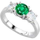 Ravishing 3-Stone Engagement Ring With Round Low Price on GEM 1.30 carat 7mm Emerald Center & Round Diamond Side Gems