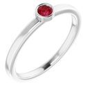 Rhodium-Plated Sterling Silver 3 mm Round Grown Ruby Ring