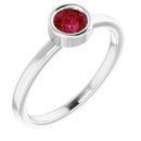 Genuine Ruby Ring in Rhodium-Plated Sterling Silver 4.5 mm Round Ruby Ring