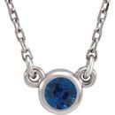 Rhodium-Plated Sterling Silver 4 mm Round Grown Blue Sapphire Bezel-Set Solitaire 16