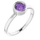 Rhodium-Plated Sterling Silver 5.5 mm Round Amethyst Ring