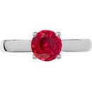 Simple &  Genuine Red Ruby 1 carat 6mm Engagement Ring - Diamond Accents at Base of Prongs
