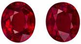 Pair of 3.11 carat Rubies in Oval shape gemstones, 7.6 x 5.5 mm in Vivid Pure Red