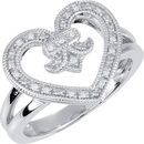 Sterling Silver .07 Carat Round Genuine Diamond Heart & Fleur-De-Lis Design Ring Size 8