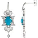 Genuine Turquoise Earrings in Sterling Silver & 14 Karat White Gold Turquoise & .03 Carat Diamond Earrings