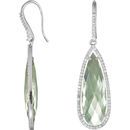 Sterling Silver 0.75 Carat Diamond & Green Quartz Halo-Style Pear-Shaped Dangle Earrings