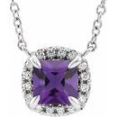 Genuine Amethyst Necklace in Sterling Silver 3.5x3.5 mm Square Amethyst & .05 Carat Diamond 16